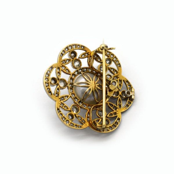 Edwardian Pearl and Diamond Platinum on Gold Brooch