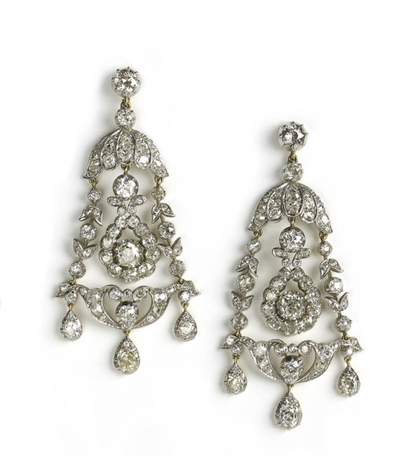 Antique diamond drop earrings CHANDELIER Victorian 1880 Fine jewellery