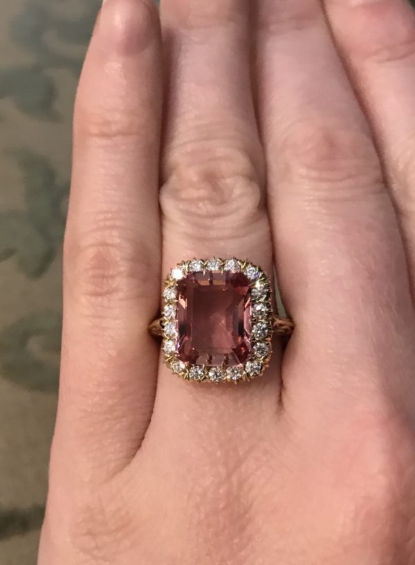 Pink imperial topaz on finger cluster ring fine jewellery