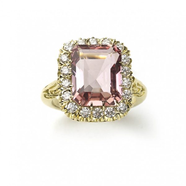 Imperial Pink Topaz and Diamond Cluster Ring Rare gemstone fine jewellery