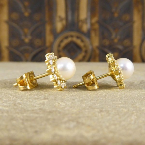 Diamond & Pearl Flower Cluster Earrings