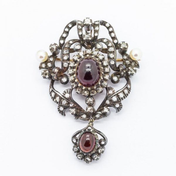 Garnet Diamond & Pearl Pendant