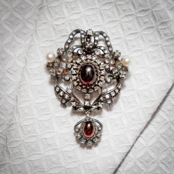 Garnet Diamond & Pearl Pendant