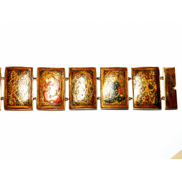 PERSIAN GOLD ENAMEL PAINTED PANEL BRACELET