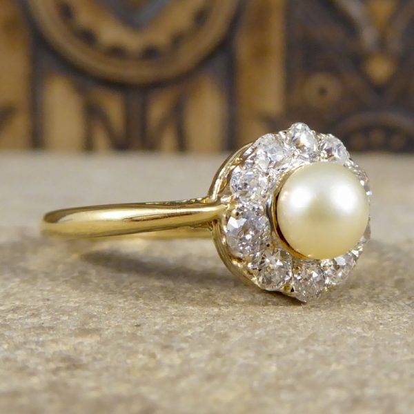 Antique Edwardian Pearl & Diamond Cluster Ring