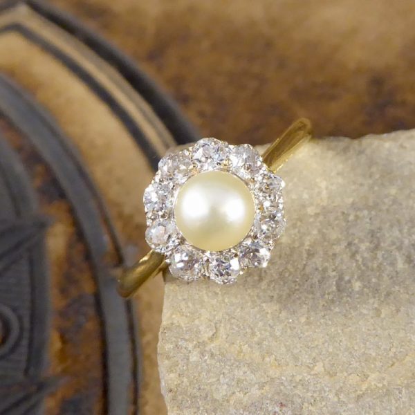 Antique Edwardian Pearl & Diamond Cluster Ring