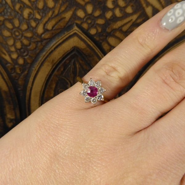 Vintage Ruby & Diamond Flower Cluster Ring