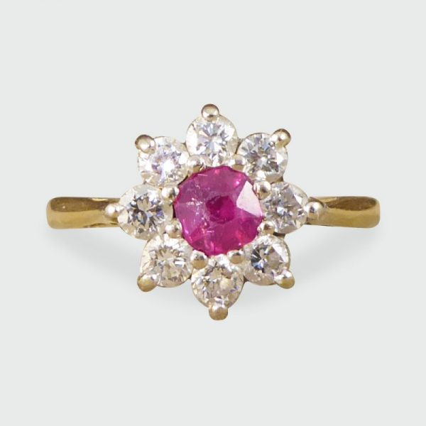 Vintage Ruby & Diamond Flower Cluster Ring