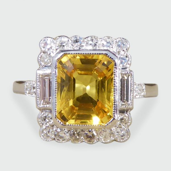 Contemporary Art Deco Style Yellow Sapphire & Diamond Ring