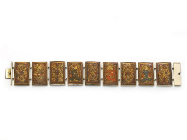 Antique Persian Gold Enamel Painted Panel Bracelet