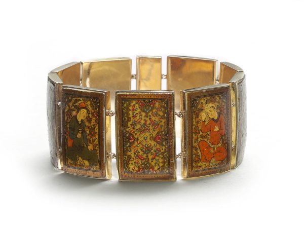 Antique Persian Gold Enamel Painted Panel Bracelet