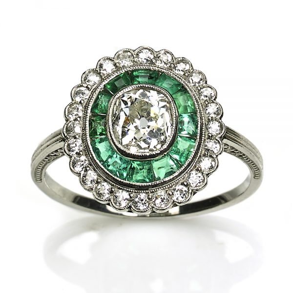 Edwardian Style Emerald & Diamond Target Ring