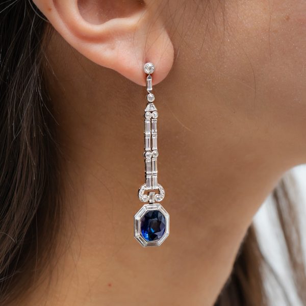 Fine Pair of Sapphire & Diamond Drop Earrings