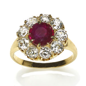 Victorian Style Burmese Ruby & Diamond Cluster Ring
