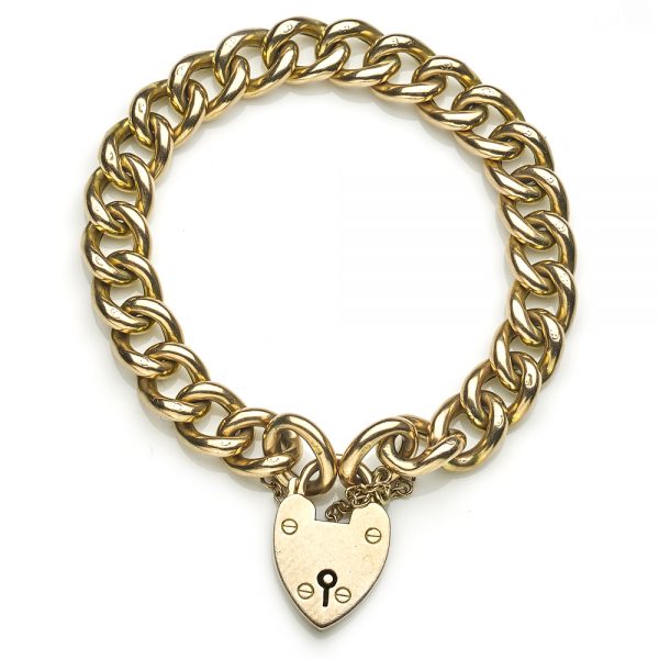 Antique Edwardian Curb Link Bracelet With Heart Shaped Padlock