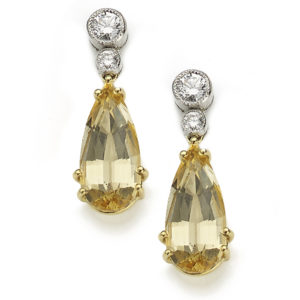 Diamond and Topaz Drop Earrings November Birthstone 