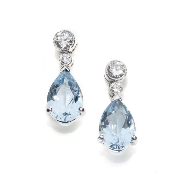Diamond Topped Aquamarine Drop Earrings