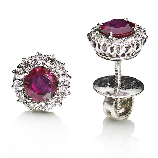 Burmese Ruby & Diamond Cluster Earrings