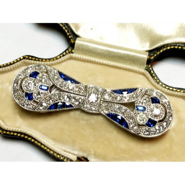 Antique Art Deco Sapphire & Diamond Brooch