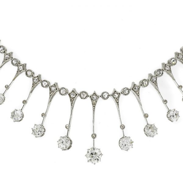 Antique French Diamond Fringe Necklace Circa 1900