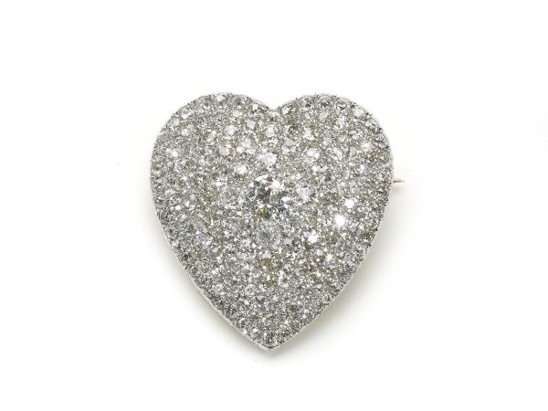 Antique Art Deco Diamond Heart Pendant Brooch