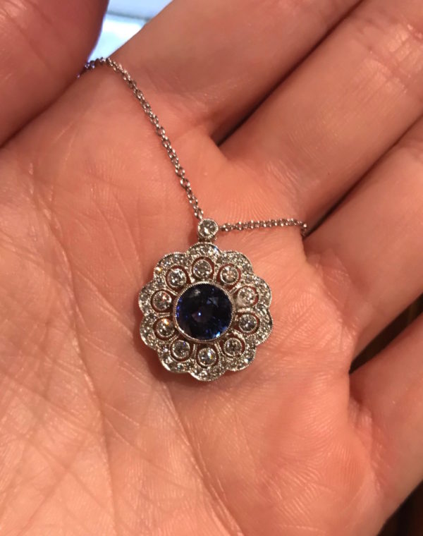 Fancy sapphire and diamond pendant