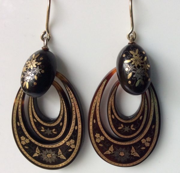 Antique Victorian Tortoiseshell Pendant Earrings