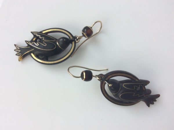 Rare Antique Victorian Tortoiseshell Gold Inlay Pique Earrings