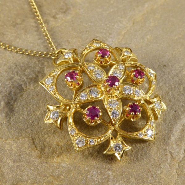 Vintage Ruby & Diamond Flower Detail Pendant