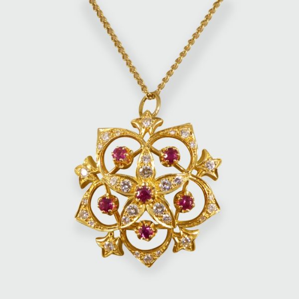 Vintage Ruby & Diamond Flower Detail Pendant