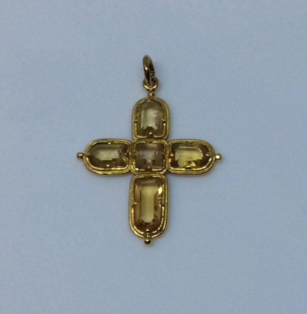 Antique Topaz & Gold Cross Pendant