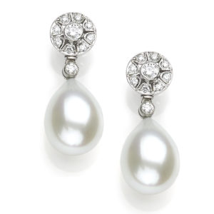 Convertible Pearl Drop Earrings South Sea Pearl and Diamond Swirl Pendant June Birthstone Pearl 