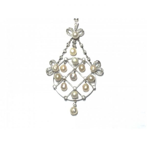 Antique Belle Epoque Diamond & Natural Pearl Pendant