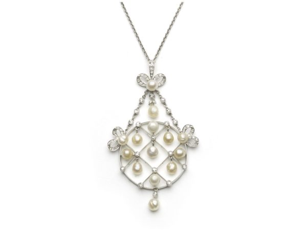 Antique Belle Epoque Diamond & Natural Pearl Pendant