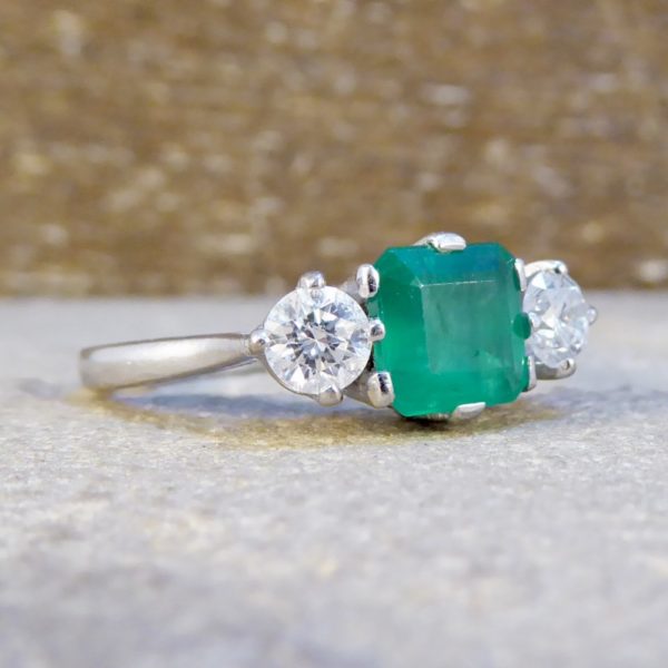 Vintage Emerald & Diamond Three Stone Ring