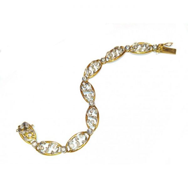 Antique French Art Nouveau Diamond and Gold Mistletoe Bracelet