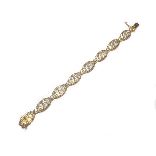Antique French Art Nouveau Diamond and Gold Mistletoe Bracelet