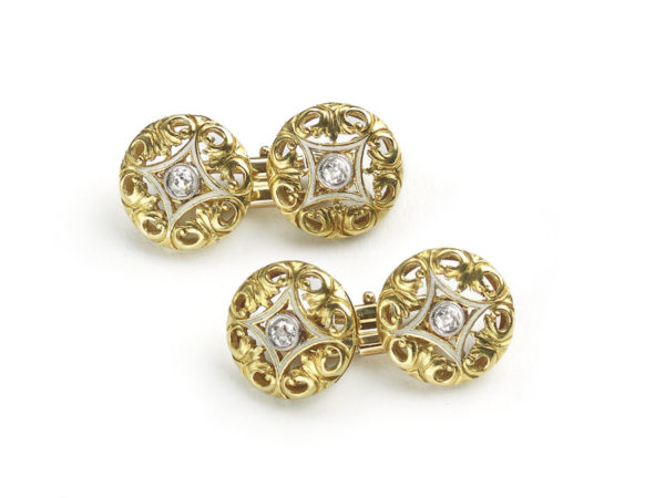 Antique French, Art Nouveau Gold & Diamond Cufflinks