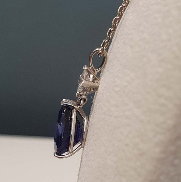 4.82ct Pear Cut Sapphire and Diamond Pendant Necklace