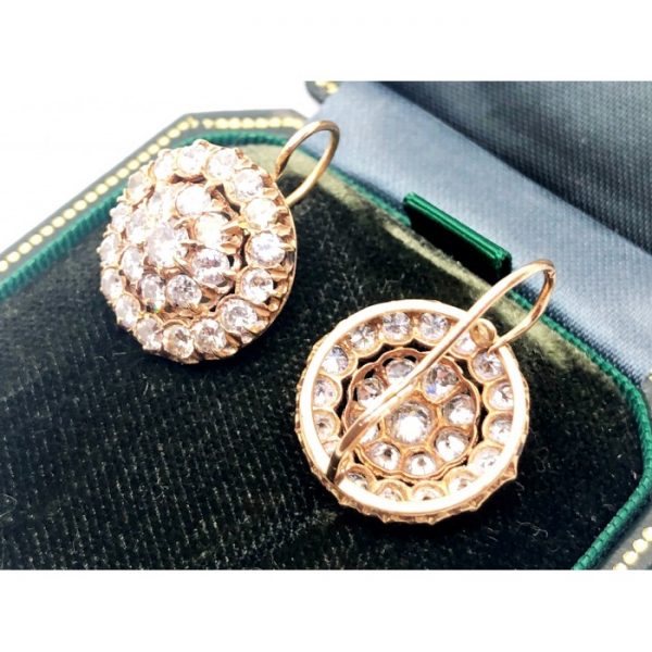 Vintage Yellow Gold and Diamond Cluster Earrings