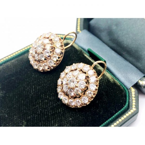 Vintage Yellow Gold and Diamond Cluster Earrings