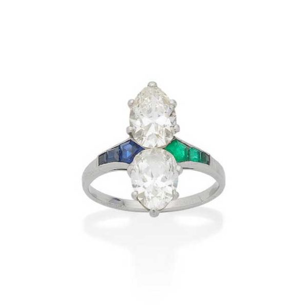 Antique Art Deco Two Stone Pear Shape Diamond Ring