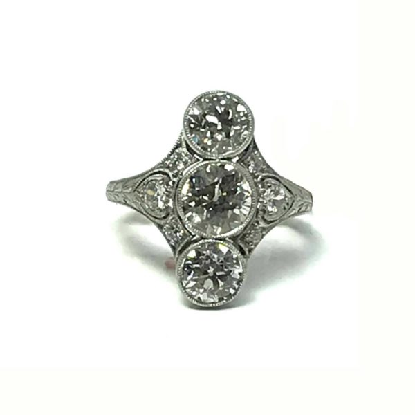 Antique Art Deco Old Cut Diamond ring, Platinum 1920's Plaque Long Lozenge shape