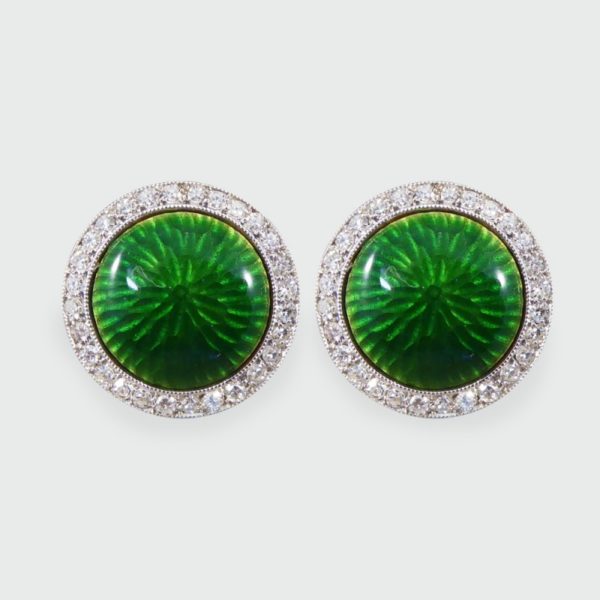 Green Enamel & Diamond Halo Cufflinks
