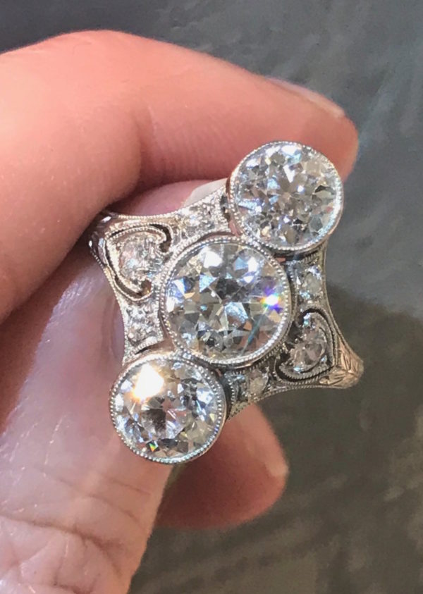 Antique ring period Art Deco diamond ring, old european cut diamond platinum
