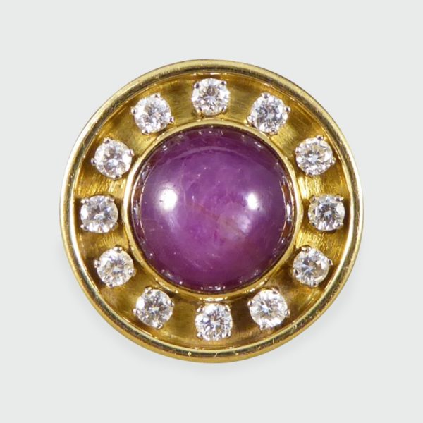 Vintage Cabochon Star Ruby & Diamond Spherical Ring