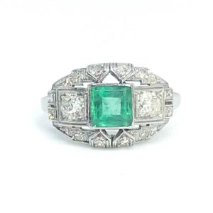 Antique Art Deco Emerald & Diamond Ring