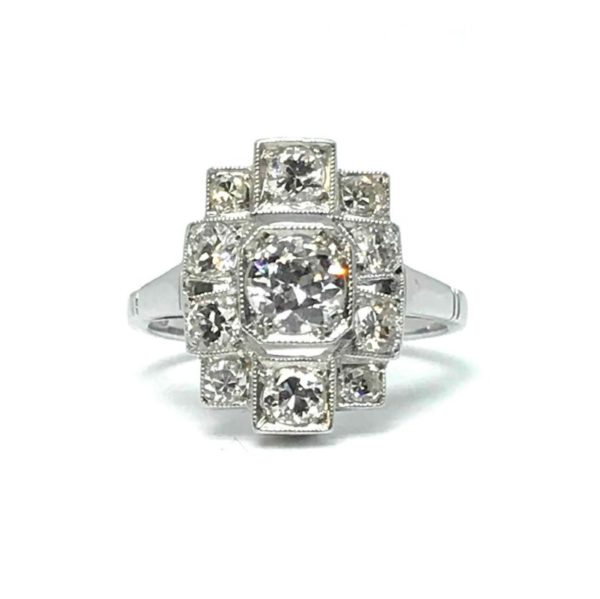 art deco geometric shaped diamond dress ring, 1920's