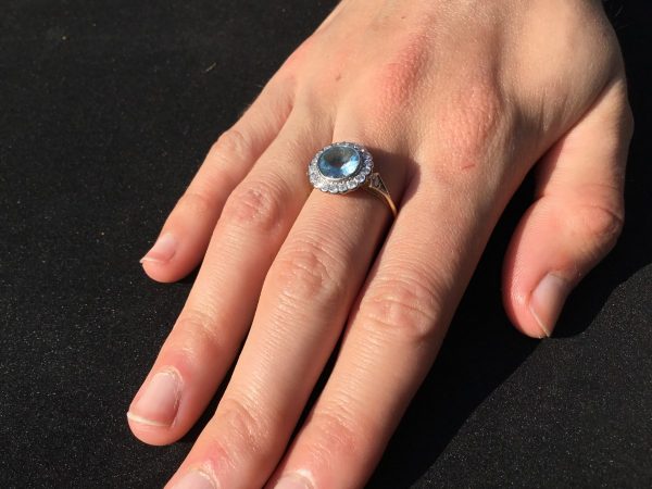 Vintage Aquamarine and Diamond Ring