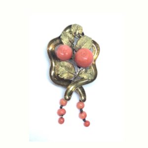 Antique Victorian Gold Coral Brooch